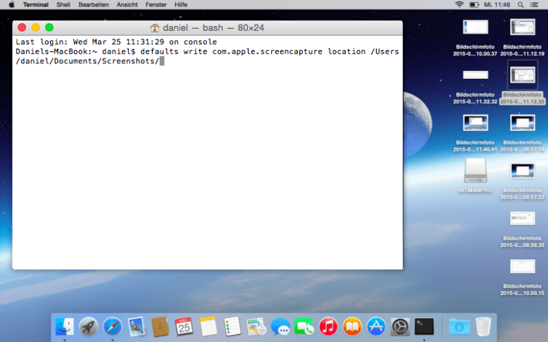 Per Mac Terminal-Befehl ScreenCapture Speicherort ändern