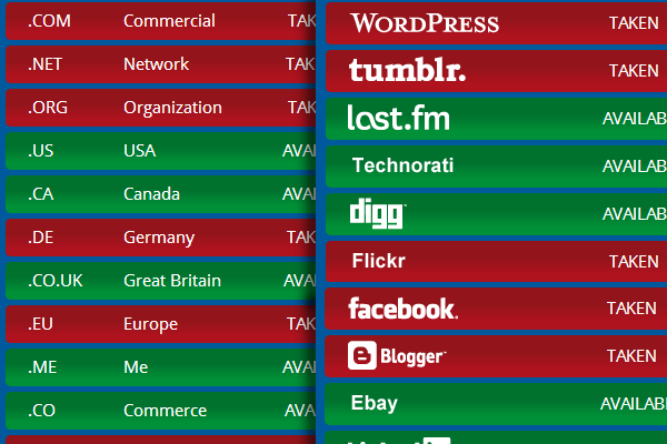 Überblick über freie Domains / Social Media Accounts Überblick über freie Domains / Social Media Accounts