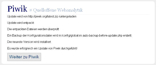 Meldung: Piwik Update erfolgreich durchgeführt