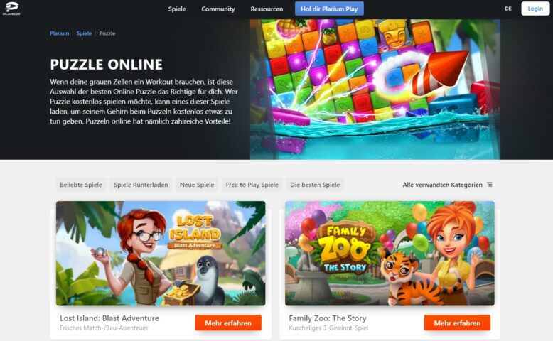 Online Puzzle bei plarium.com (Website Screenshot)