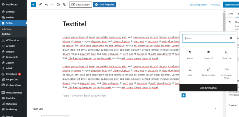 Screenshot: Gutenberg Editor im Einsatz
