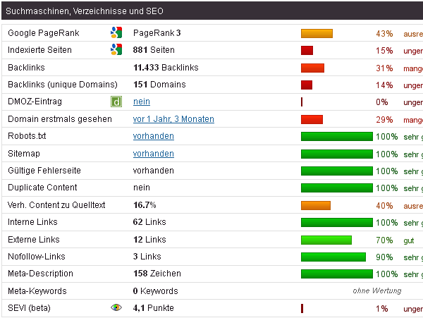 Seitenreport SEO-Analyse