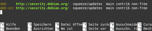 Debian Squeeze sources-list im Nano