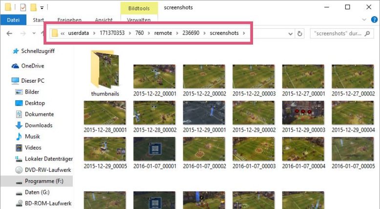 Steam – Screenshot Verzeichnis auf der Festplatte