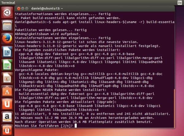 Konsolenausschriften während des Ubuntu Kernel Updates