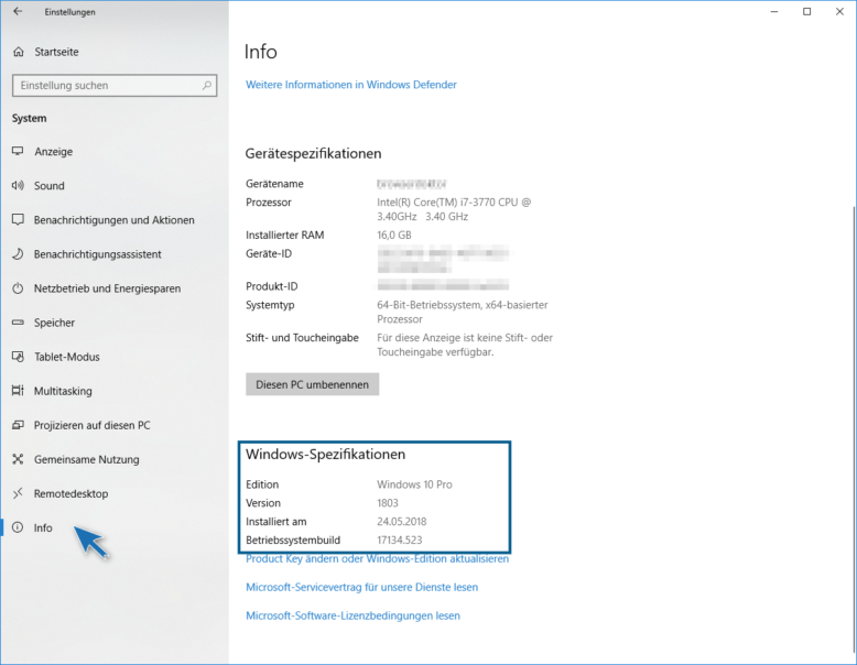 Ausführliche Windows 10 Systeminformationen