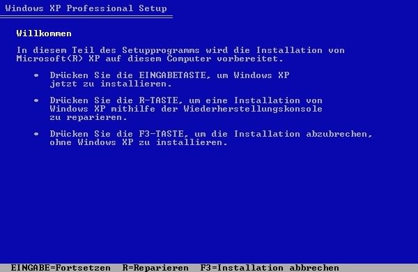 Windows XP Reparatur / Wiederherstellungskonsole