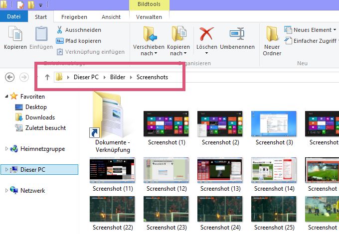 Windows 8 Bilder-Ordner für Screenshots