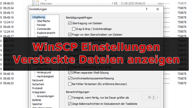 WinSCP Einstellungen: htaccess und andere versteckte Dateien anzeigen