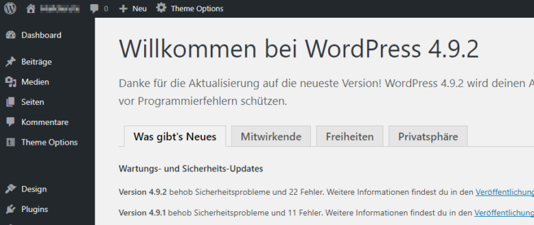 Wordpress Aktualisierung erfolgreich