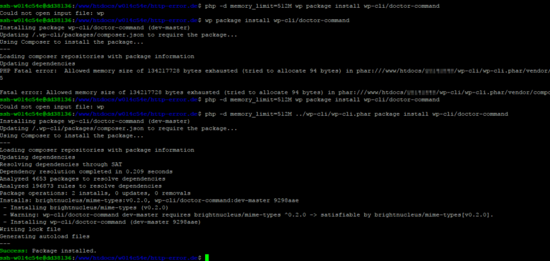 wp-cli: PHP Fatal Error Allowed Memory Size