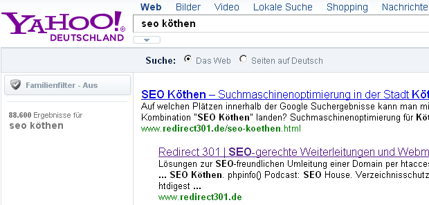 Auch vorn bei Yahoo mit SEO Köthen